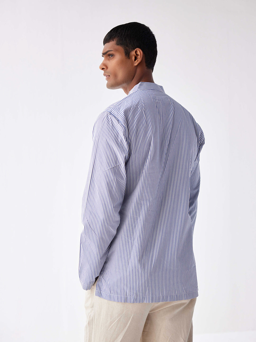 PINK-BLUE STRIP SHORT KURTA SHIRT
