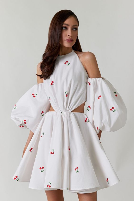 White poplin print dress