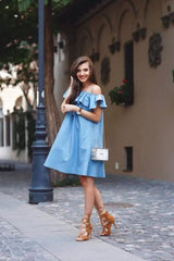 Blue denim tube dress