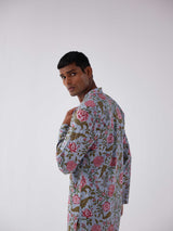 BLUE FLORAL COTTON KURTA