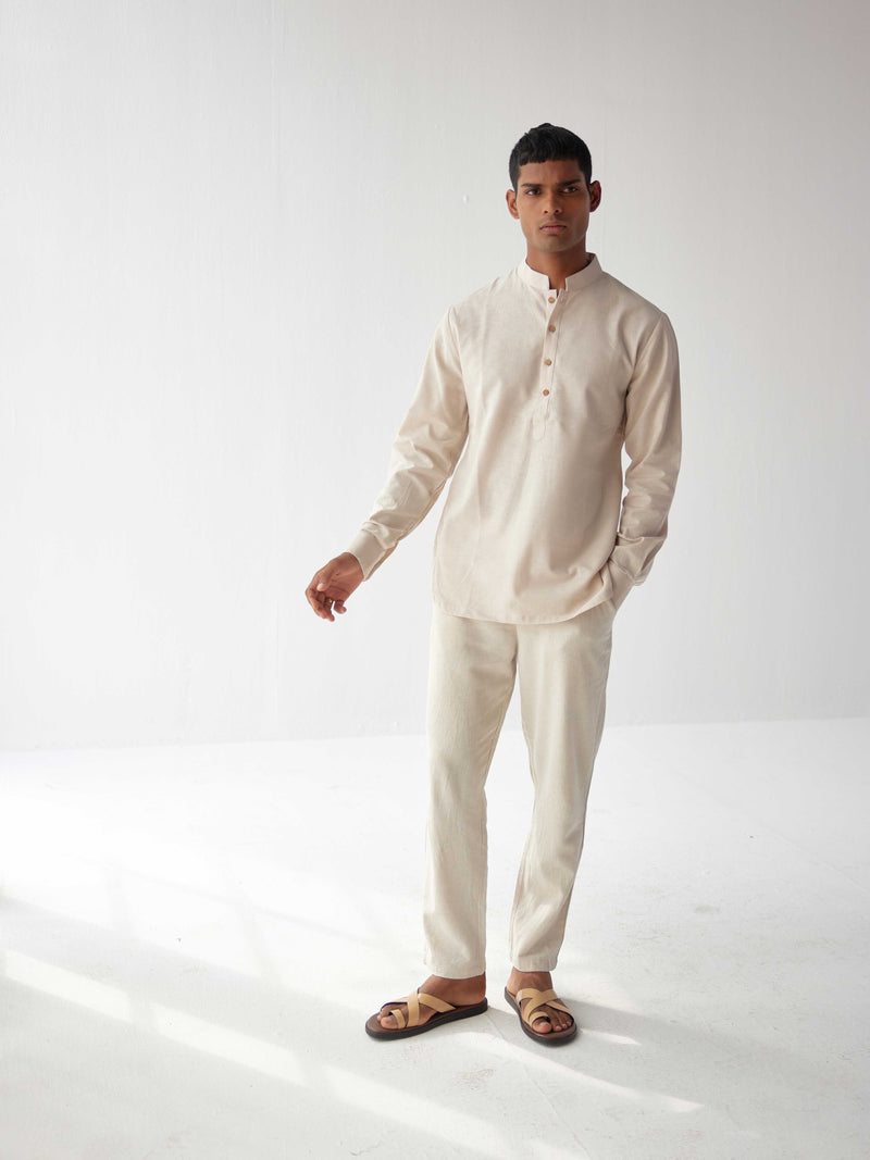 BEIGE LINEN KURTA SHIRT