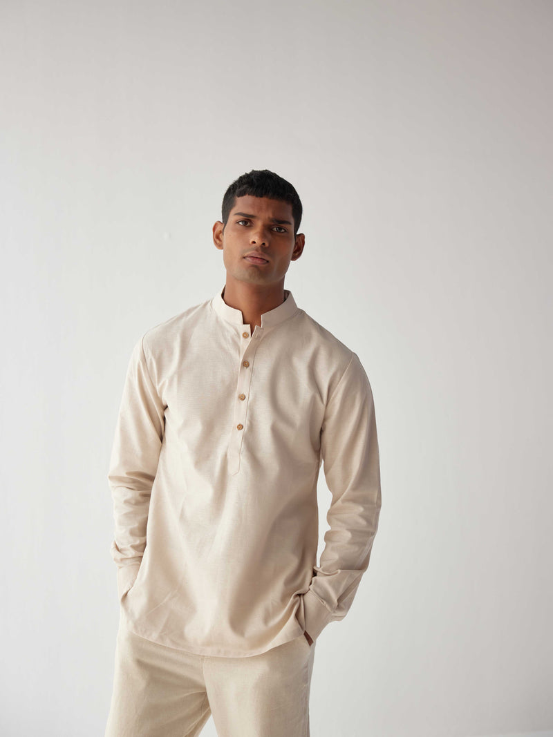 BEIGE LINEN KURTA SHIRT