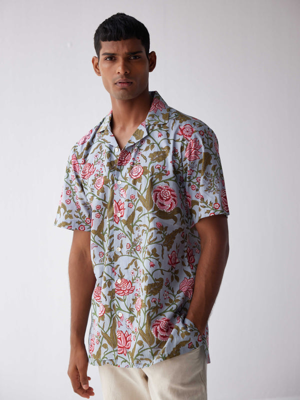 BLUE FLORAL COTTON SHIRT