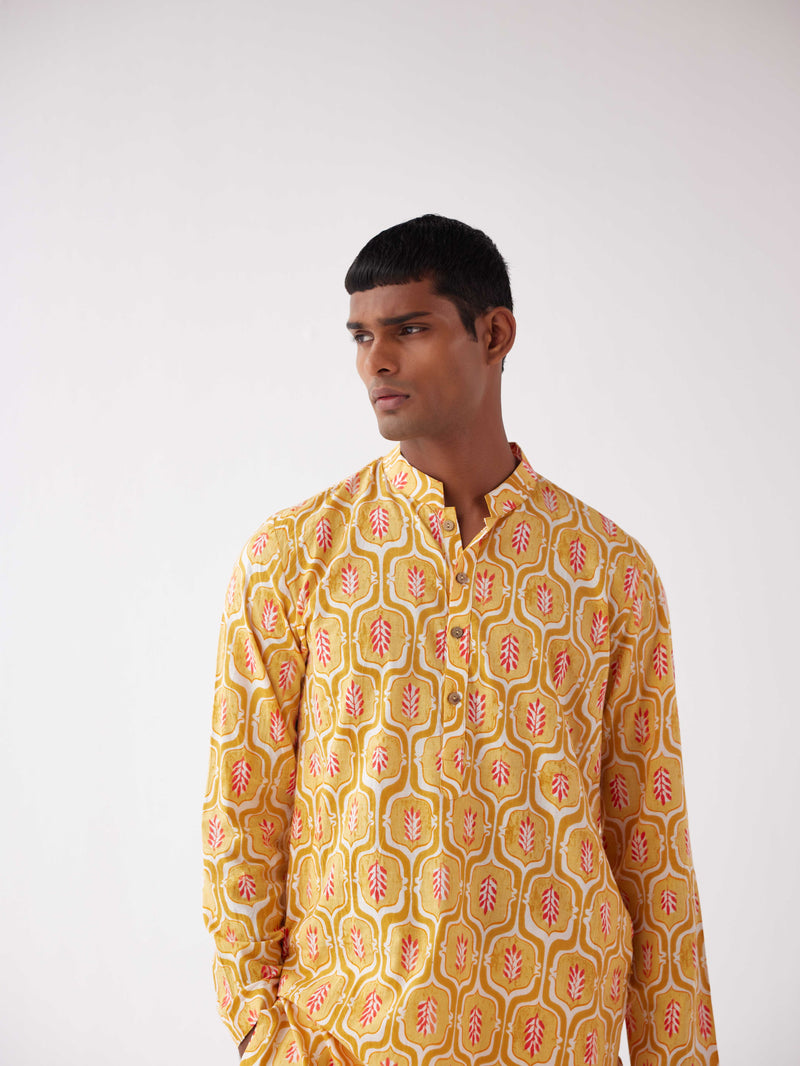 MUSTARD COTTON PRINTED KURTA