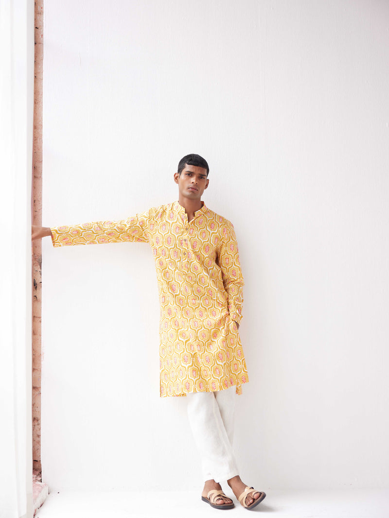 MUSTARD COTTON PRINTED KURTA