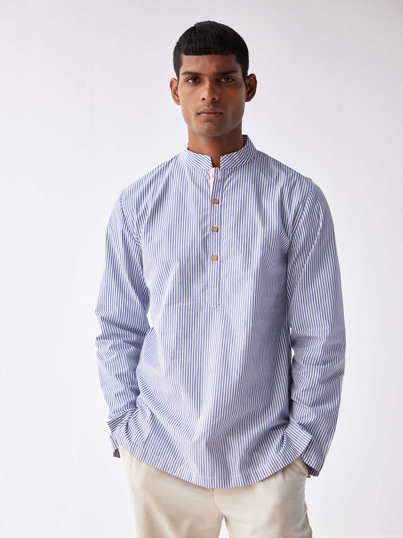 PINK-BLUE STRIP SHORT KURTA SHIRT