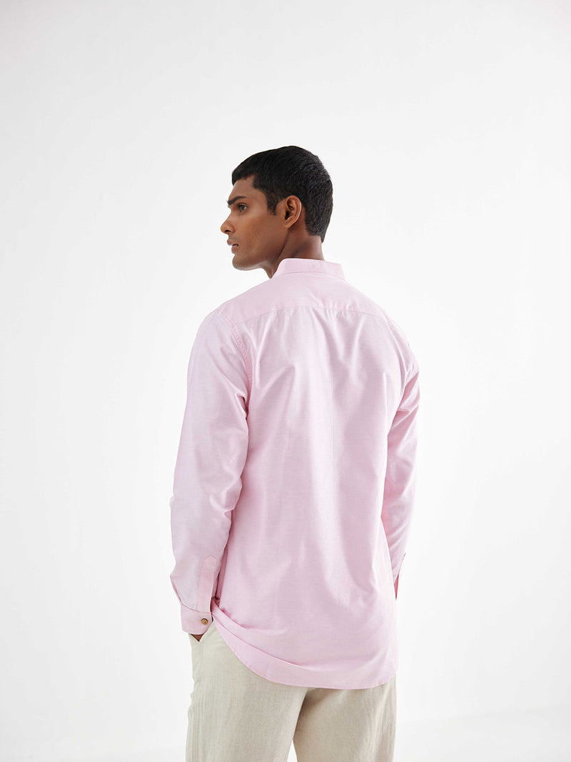 PINK LINEN CHINESE COLLAR SHIRT