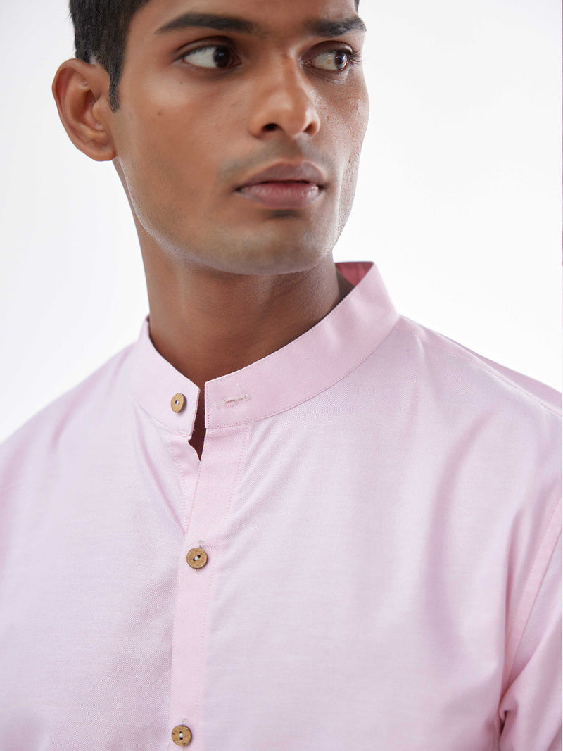 PINK LINEN CHINESE COLLAR SHIRT