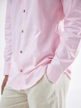 PINK LINEN CHINESE COLLAR SHIRT