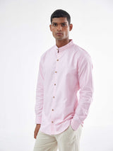 PINK LINEN CHINESE COLLAR SHIRT