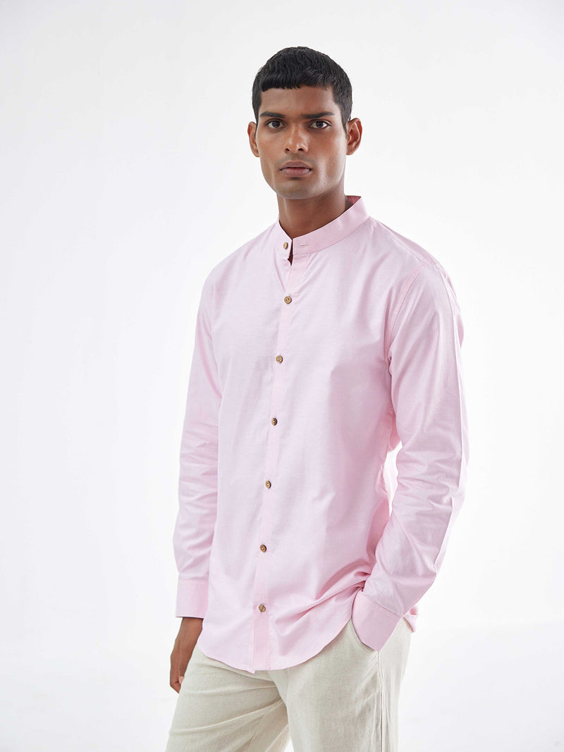 PINK LINEN CHINESE COLLAR SHIRT