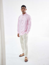 PINK LINEN CHINESE COLLAR SHIRT